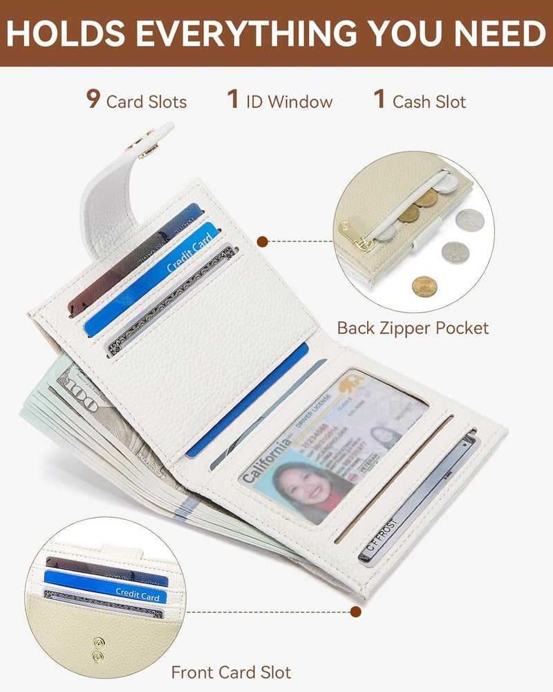 Bostanten Slim Wallet for Women Small RFID Blocking Credit Card Holder Leather Bifold Wallets with Zipper Coin Pocket Khaki＆Beige - Image 2